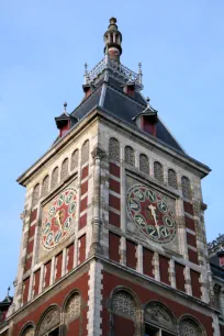 Clock Tower of the Central Station in Amsterdam