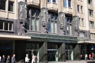 Art Deco Sculptures above the main entrance of the Boerentoren in Antwerp