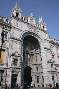 The monumental entrance to the central station in Antwerp