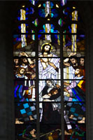 Modern stained glass window in the St. Andrew's Church in Antwerp