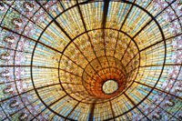 Stained glass ceiling of the Palau de la Musica Catalana in Barcelona