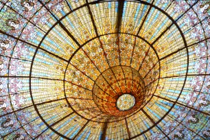 Stained glass ceiling of the Palace of Catalan Music in Barcelona