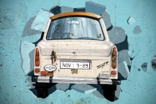 Trabant breaking through the Berlin Wall