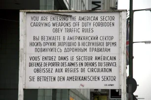 Sign at Checkpoint Charlie in Berlin