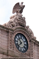 Clock and Eagle Statue on the South Station in Boston