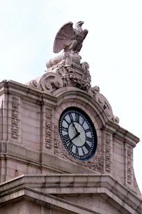 Clock and Eagle Statue on the South Station in Boston