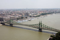 Aerial view of the Freedom Bridge in Budapest