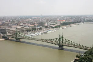 Aerial view of the Freedom Bridge in Budapest