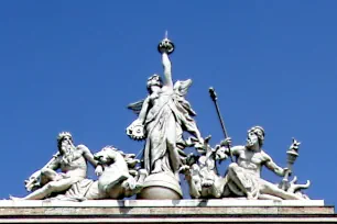 Sculpture group on top of East Station in Budapest