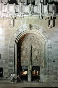 Tribune Tower portal at night, Chicago