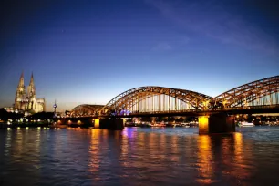 The Hohenzollern Bridge in Cologne at dusk