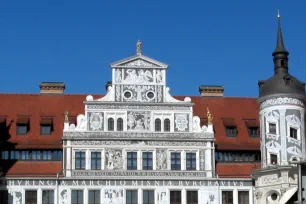 Sgraffito decorated façade at the inner courtyard of the Royal Palace in Dresden