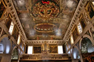 The painted wooden ceiling of the Sao Roque church