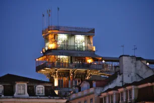 The Santa Justa elevator seen from Rossio Square at night