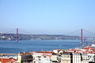 The 25th of April Bridge in Lisbon seen from St. George Castle