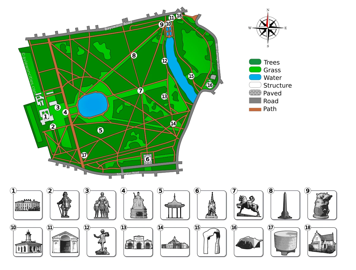 Map of Kensington Gardens in London