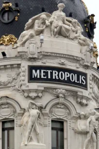 Detail of the facade of the Metropolis Building in Madrid
