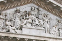Detail of the pediment of the Palacio de las Cortes in Madrid