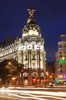 The Metropolis Building at night in Madrid