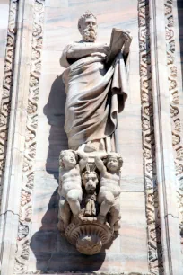 Statue on the facade of the Duomo in Milan
