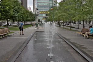Water jets on Square Victoria, Montreal