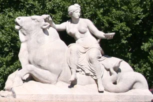 Woman sitting on a bull, Wittelsbach Fountain, Munich