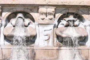 Water spouting fish snouts, Wittelsbach Fountain, Munich