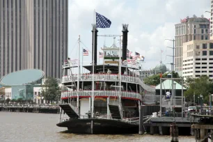 The Natchez moored at the dock in New Orleans