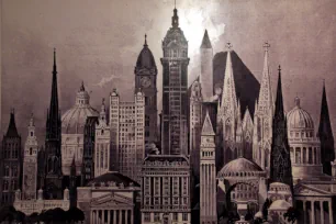 The Singer building compared to famous monuments, Skyscraper Museum, New York