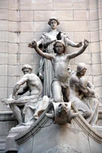 Allegorical statues on the base of the Maine Monument, New York City