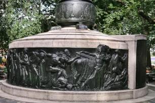 The reliefs on the base of the Independence Flagstaff in Union Square, New York
