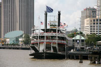 The Natchez moored at the dock in New Orleans
