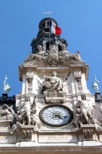 Detail of the tower of the Hotel de Ville in Paris