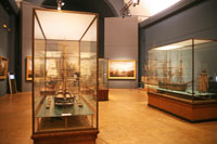 Model ships on display at the Maritime Museum in Paris, France
