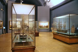 Model ships on display at the Maritime Museum in Paris, France
