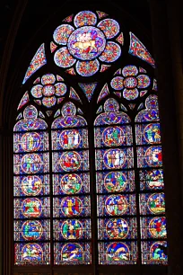 Stained-glass window in the ambulatory of the Notre-Dame Cathedral