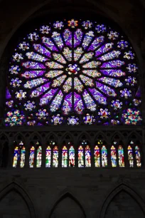 Rose window in the north transept of the Saint-Denis Basilica in Paris