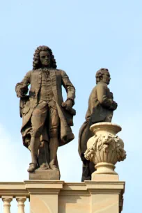 Statues on top of the Rudolfinum in Prague