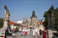 Charles Bridge with statue of St. Lutgarde on the left and St. Cajetanus on the right