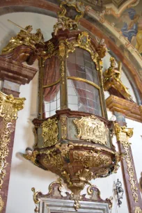 Ornate balcony at the church in Loreto, Prague