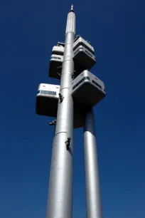 Looking up the Žižkov TV Tower
