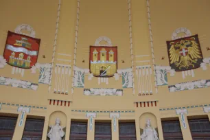 Coats of arms in the Fanta Building of the main railway station in Prague