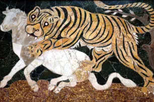 Panel in opus sectile with tiger assaulting a calf, Capitoline Museums, Rome