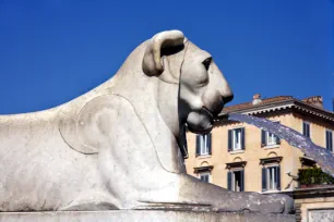 Statue of an Egyptian Lion at the Piazza del Popolo, Rome
