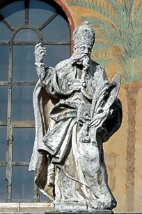 Statue on the portico of the Santa Maria in Trastevere, Rome