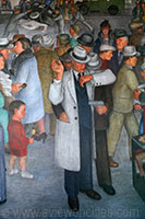Detail of a mural in the Coit Tower on Telegraph Hill, San Francisco