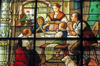 Stained glass window in the Tyska Kyrkan in Stockholm