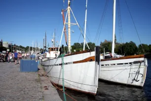 Boats moored at Strandvägen in Stockholm, Sweden
