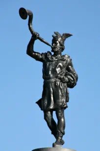 Statue of Heimdallr on the Djurgarden bridge in Stockholm