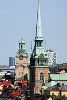 The spires of the German and Great Church over the old Town in Stockholm